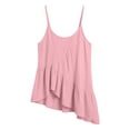 thumbnail image 6 of ClodeEU Women's Linen Blend Round Neck Spaghetti Strap Tank Top, Casual Pleated Asymmetrical Hem Blouse Pink,Women's Plus L, 6 of 8