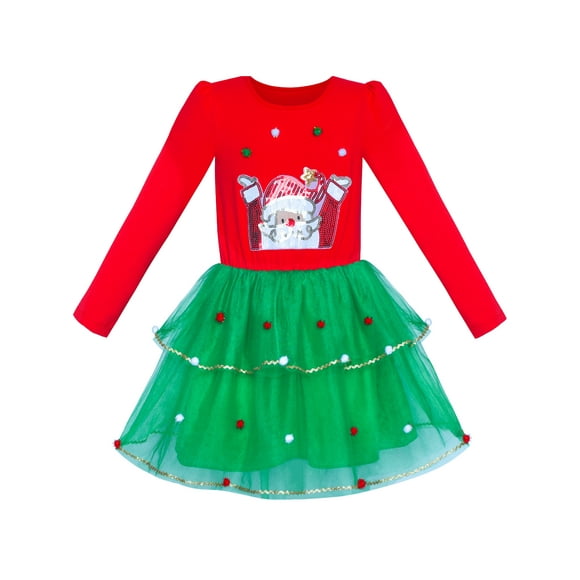 Vestido de Niña Navidad Santa Manga Larga Vestido de Fiesta 4 Años