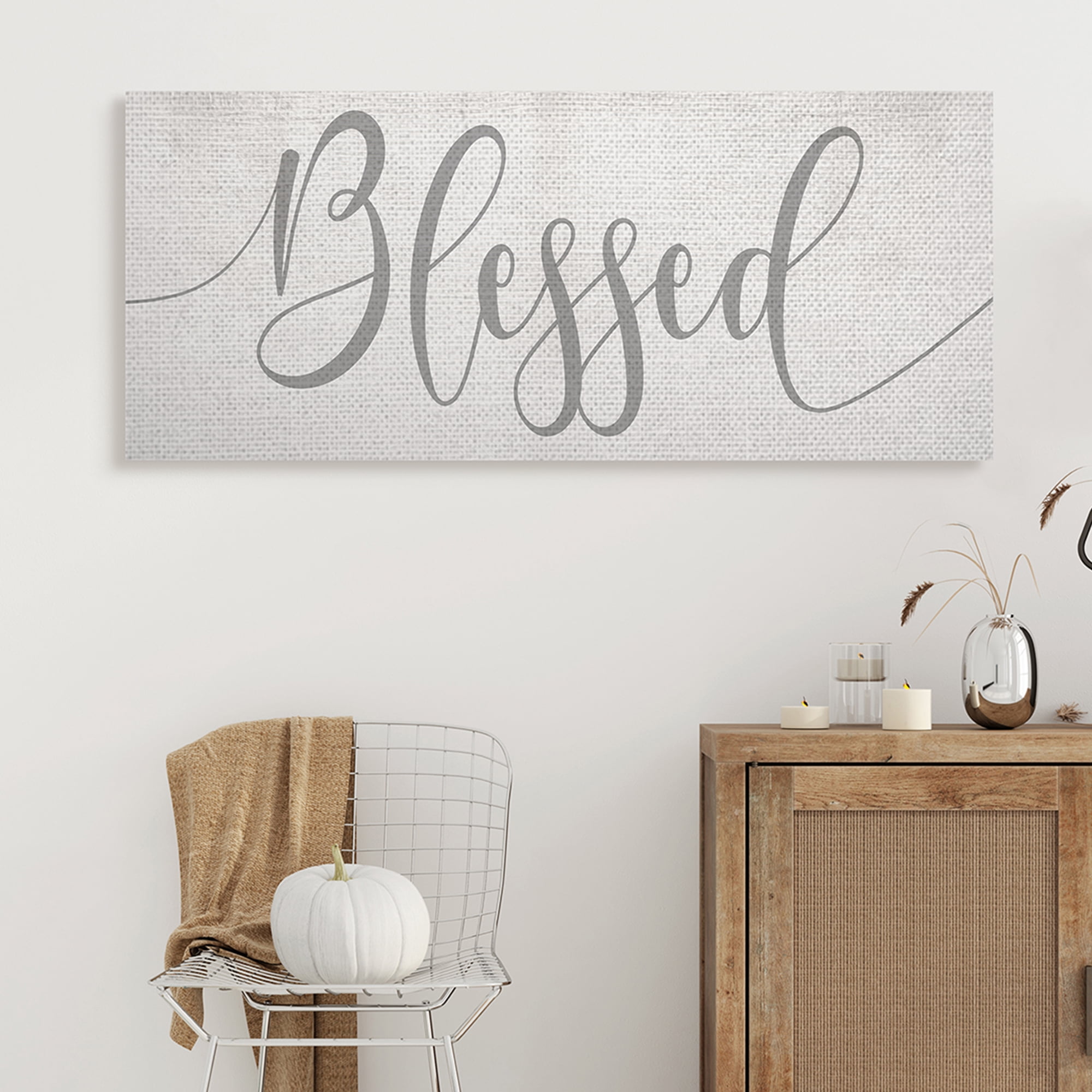 Stupell Industries Soft Grey Blessed Typography over Neutral Off-White Typography Painting Gallery Wrapped Canvas Art Print Wall Art, 17 x 40