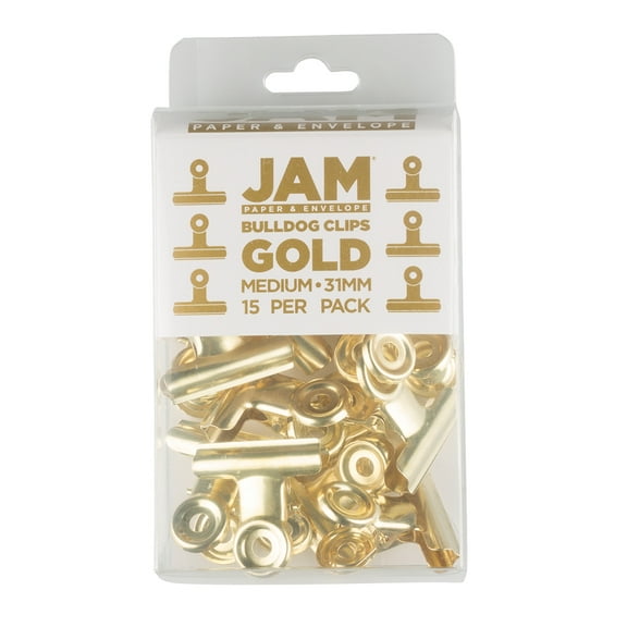JAM Bulldog Clips, Medium, 31mm, Gold, 15/Pack