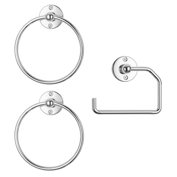3-Piece Rustproof Bathroom Accessories Set – Modern Toilet Paper Holder & 2 Towel Rings for Stylish Storage