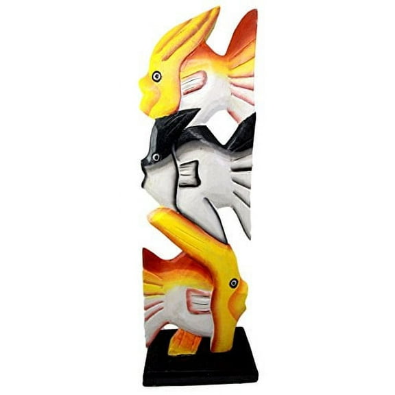 Balikraft Hand Made Wood Artisans "Ikan Tumpuk" Large Stacked Tropical Fish Family Decorative Figurine 21"H