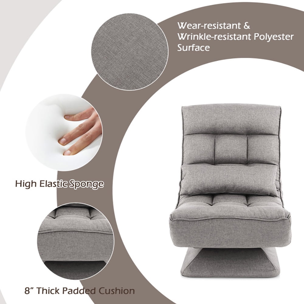 Finihen Swivel Floor Chair, 5-Level Adjustable 360° Swivel Floor Chair with Massage Pillow, Recliner Chair for Relaxing Reading Gaming TV Watching, Gray