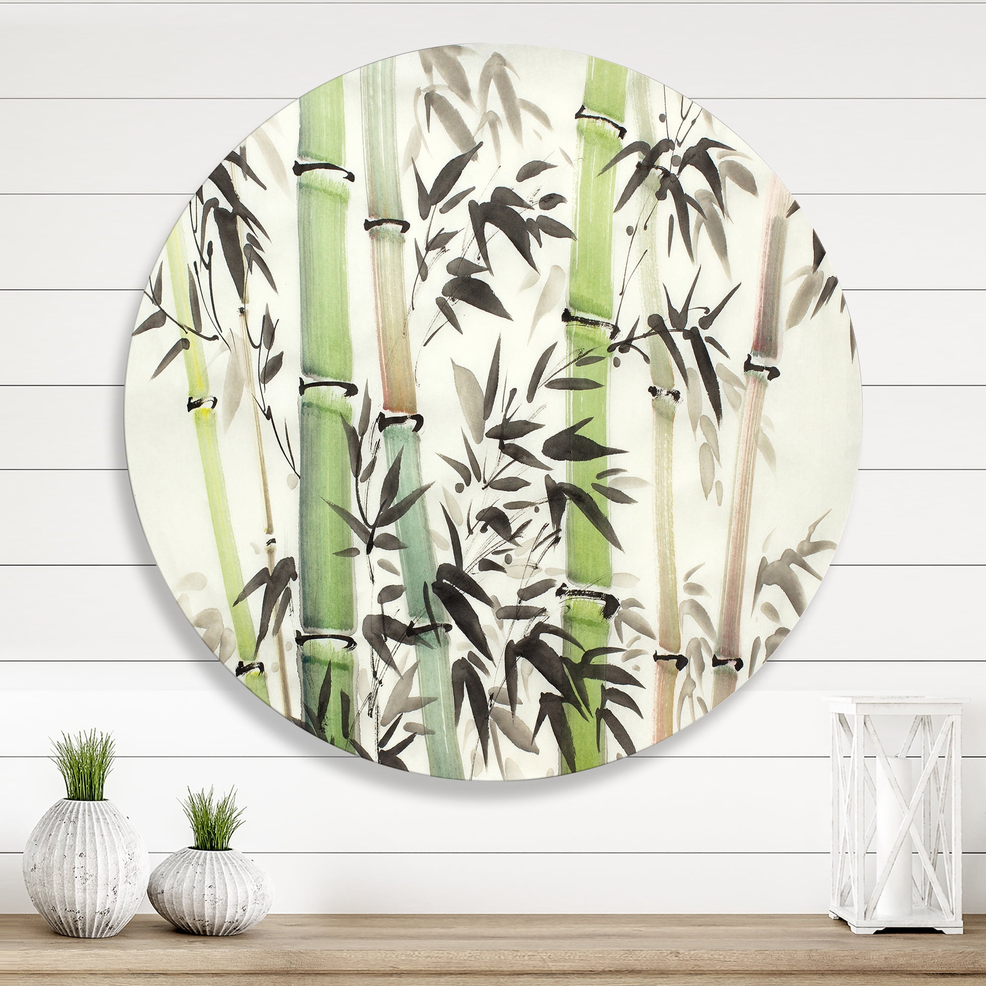 Designart 'The Forest of Bamboo Branches II' Lake House Circle Metal Wall Art 11x11 - Disc of 11