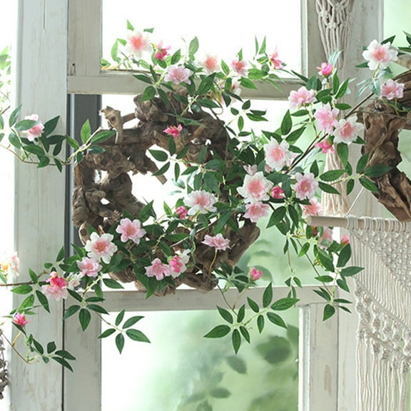 Pink Flower Garlands,5.7fT Artificial Silk Wild Roses Vine Leaves Hanging Flowers,Rose Vine Wall Hanging for Wall Decoration Basket Trellis Wedding Home