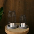 thumbnail image 2 of Rustic Farmhouse Lantern Decor Set of 2, Vintage Iron Candle Holders with Black Metal Frame, Wood Base, Indoor Decorative Lanterns for Living Room, Dining Table, and Special Occasions, 2 of 5
