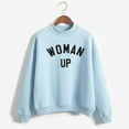 thumbnail image 4 of Curuila Women Sweatshirt Letter Print Long Sleeved Crew Neck Soft Warm Casual Autumn Winter Pullover Light Blue Size L, 4 of 5