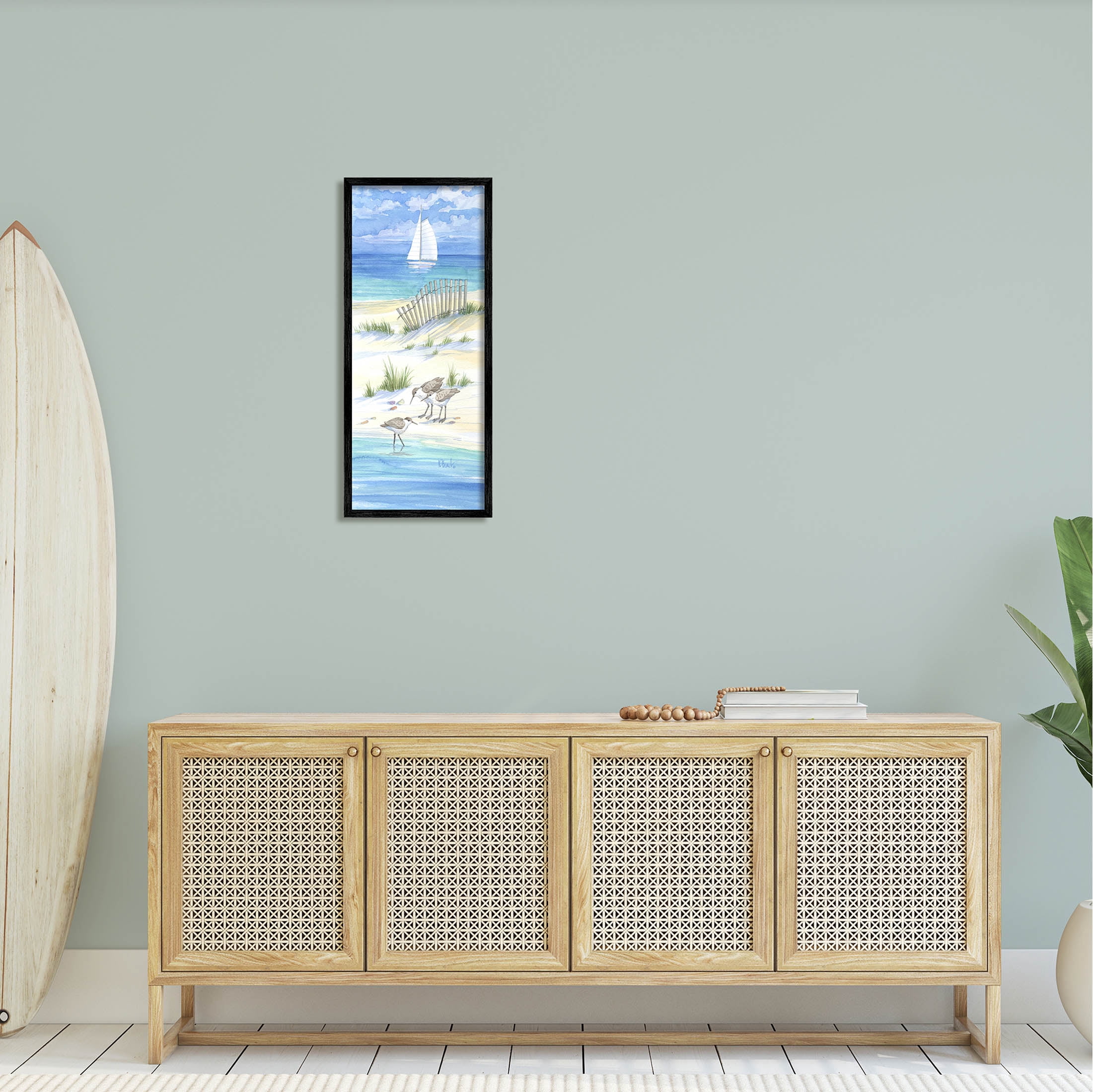 Stupell Industries Beachside Coastal Sandpiper Birds Painting Black Framed Art Print Wall Art, Design by Paul Brent