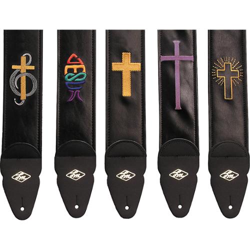 lm products ps329c 3inch wide embroidered guitar strap with treble clef and cross