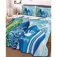 thumbnail image 3 of Quilts Twin Size Bedding Set, Blue Surfboard Lightweight Quilted Comforter, Summer Beach Tropical Coconut Tree Wooden Soft Reversible Bedspread Coverlet with Pillow Covers for All Season, 68" x 86", 3 of 7