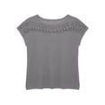 thumbnail image 7 of ClodeEU Women's Crewneck Short Sleeve Top with Cutout ,Casual Solid Color Summer Blouse Dark Gray,Women's Plus M, 7 of 7