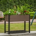 thumbnail image 1 of Cama Elevada para Jardín para Todo Clima con Repisa de Almacenamiento, Caja de Macetas de Vetas de Madera de HDPE y Resistente Estructura de Aluminio Negro para Verduras, Hierbas en Patio, Balcón, 1 of 7