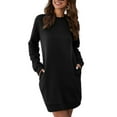 thumbnail image 3 of Frontwalk Women Hoodies Dresses Solid Color Sweatshirt Dress Long Sleeve Pullover Outwear Plain Crew Neck Black M, 3 of 5