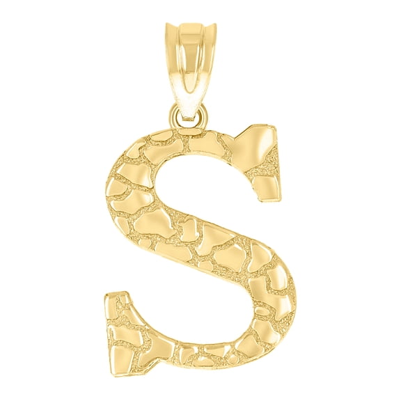 10k Yellow Gold Unisex Nugget Letter Name Personalized Monogram Initial S Charm Pendant Necklace 20x11.20mm Wide Pendant