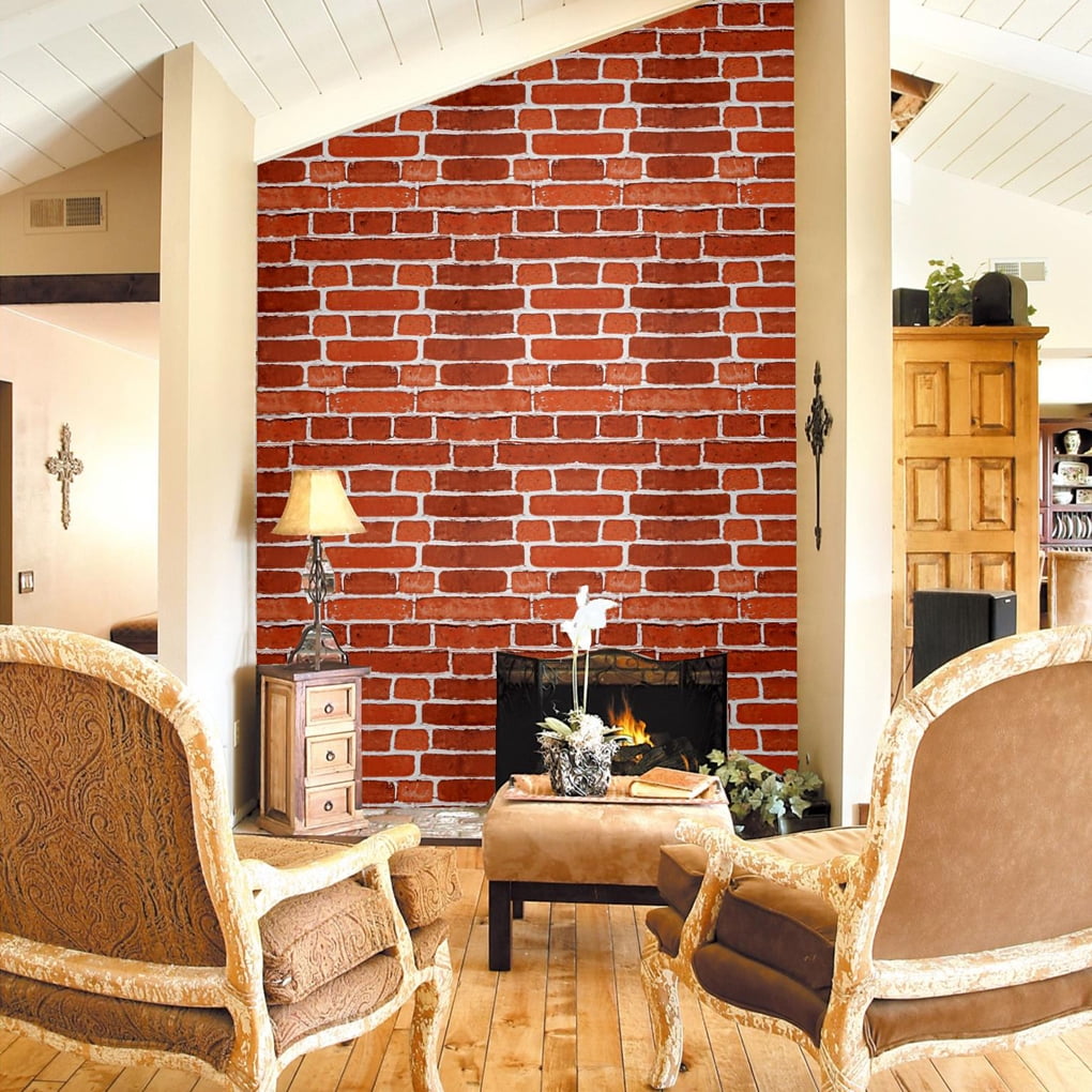 Arthome Peel and Stick Brick Wallpaper 17''x120'' Self Adhesive Contact Paper Waterproof Vinyl Film Wall Paper for Room,Fireplace,Stair and Christmas Holiday Decoration(Red)