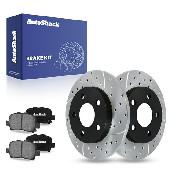 AutoShack 10.63" (270 mm) Rear Solid Drilled & Slotted Brake Rotors E-Coated   Ceramic Brake Pads | Replacement for 2010-2013 Chevrolet Impala 2005-2009 Buick LaCrosse | 6-PC Brake Kit | ShadowGuard