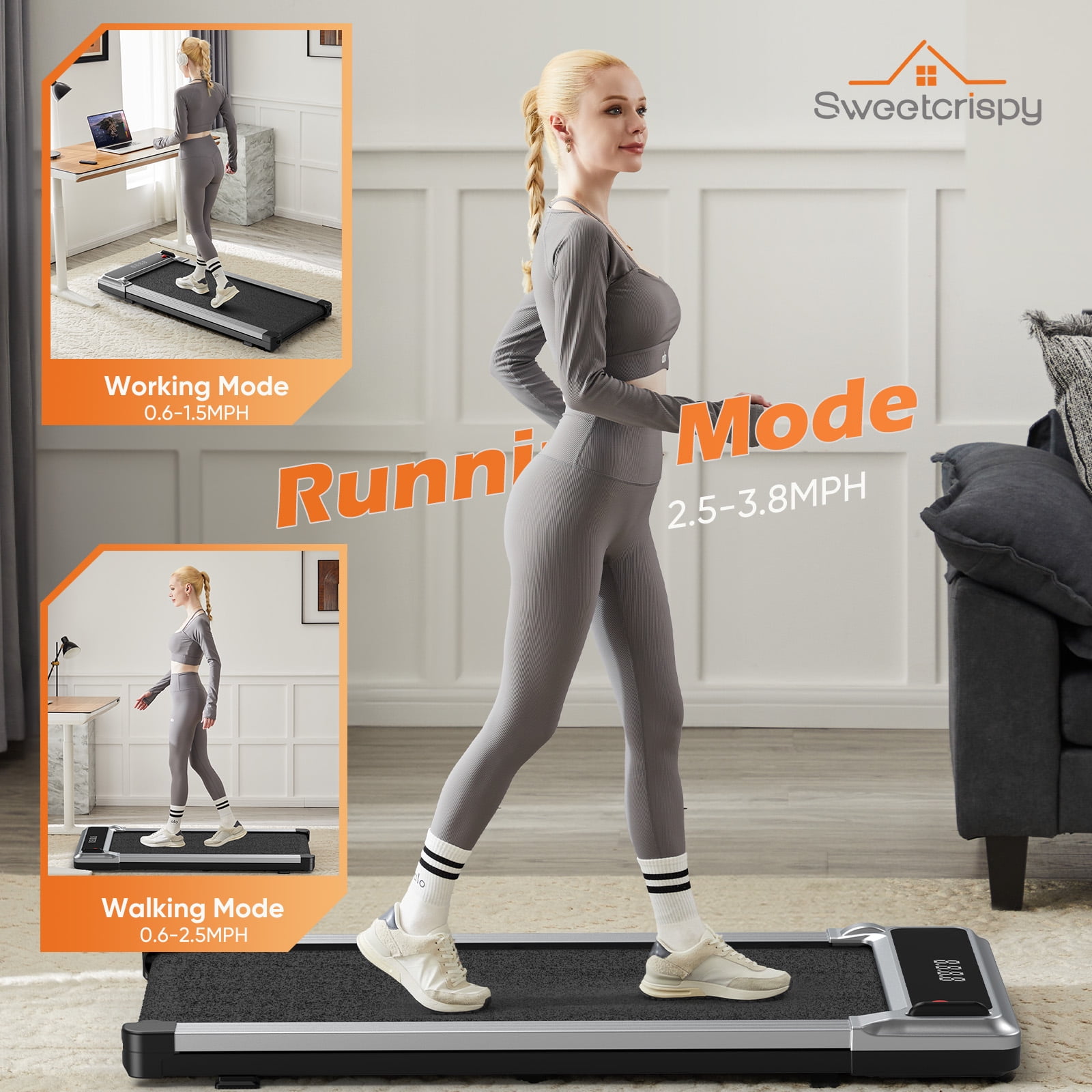 edx Walking Pad Treadmill with Remote Control,Under Desk Treadmill for Home&Office, 198 lbs Weight Capacity, Silver