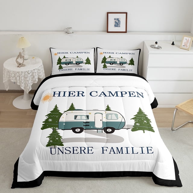 Erosebridal Happy Camping Bedding Toddler Comforter Set, RV Car Down Comforter, Rustic Farmhouse Decor, Reversible 2-Piece