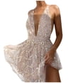 thumbnail image 3 of New Years Eve Dresses For Women Sequin Voile Slim V-Neck Elastic Mini Banquet Party Dress, 3 of 7