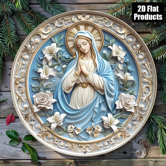 HELLOYOUNG Virgin Mary Plaque 8x8 Inch Religious Metal Sign, Home Decor for Kitchen Bar Cafe Office, Christian Holiday Gift for Wall Decor