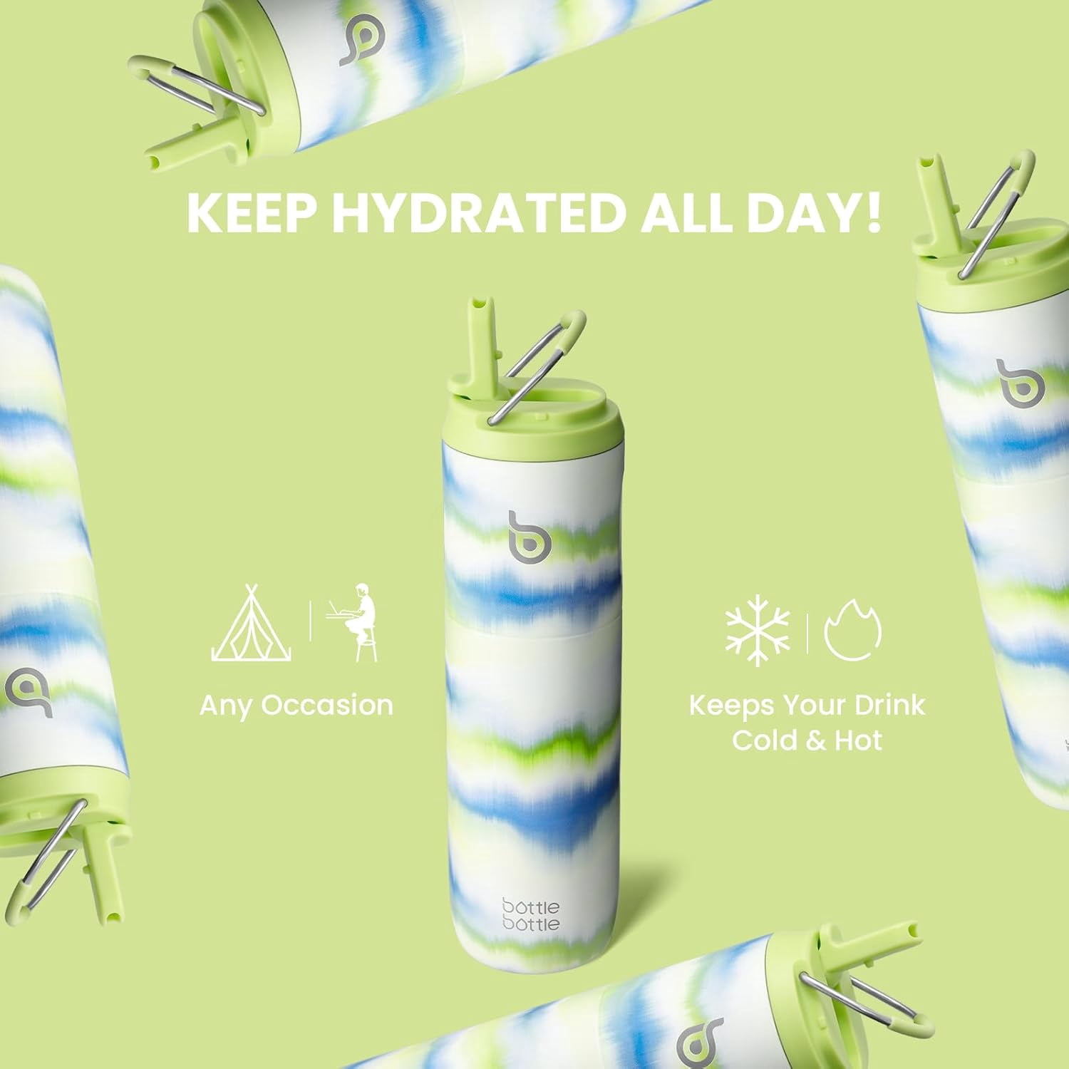 BOTTLE BOTTLE Insulated Water Bottle 24oz with Straw Lid and Handle for Sports Travel Gym Stainless Steel Water Bottles Double-Wall Vacuum Metal Leak Proof BPA-Free (Mist)