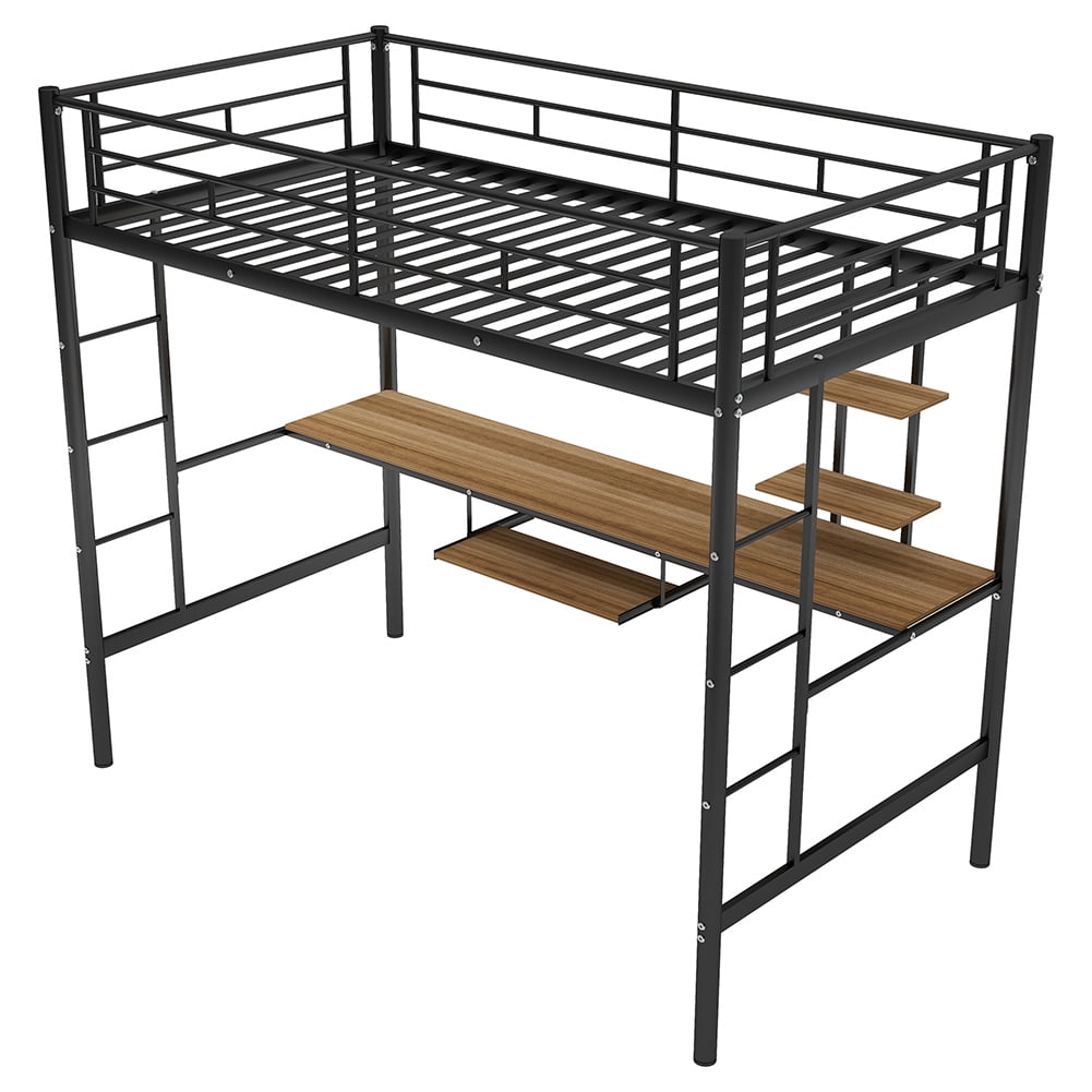 Kadyn Loft Bed with Desk and Shelf , Metal Bed Space Saving Design,Twin Kadyn Loft Bed with Desk and Shelf , Metal Bed Space Saving Design,Twin