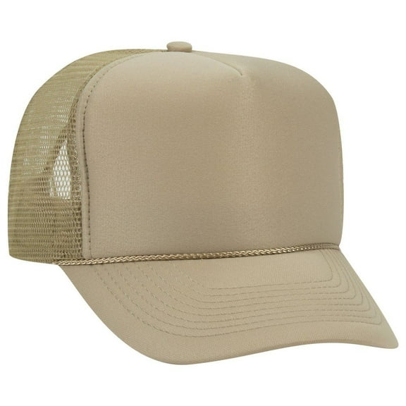 OTTO Polyester Foam Front 5 Panel High Crown Mesh Back Trucker Hat - Khaki