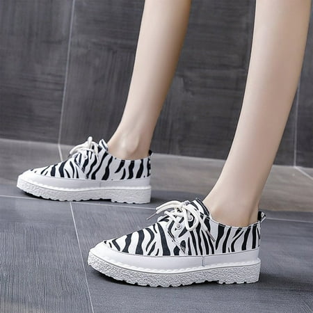 

Christmas Spring And Summer Fashion Women Casual Shoes Leopard Print Breathable Canvas Flat Lace Up