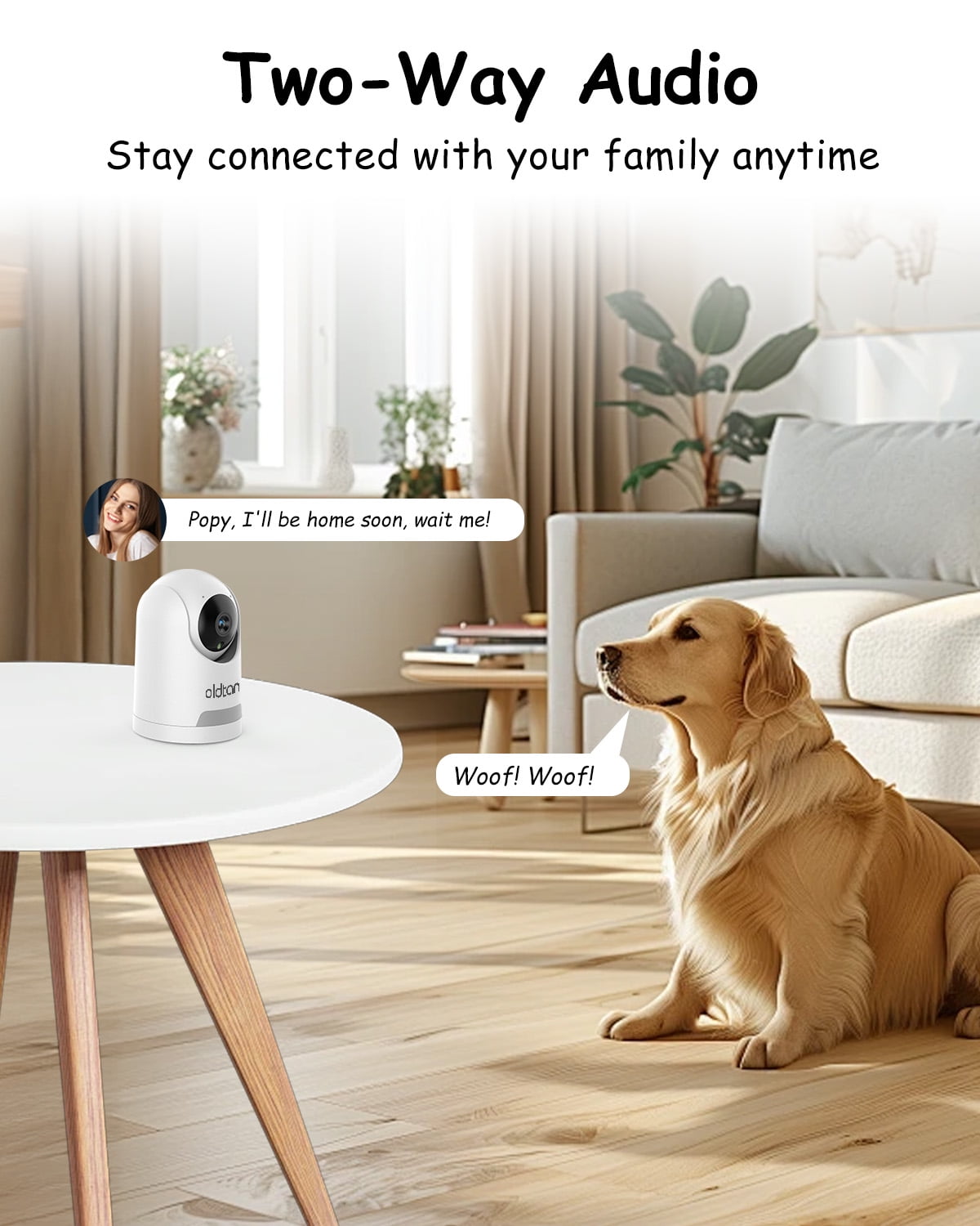 Oldtan WiFi Security Indoor Camera - 2.5K HD Baby Monitor for Home, 2-Way Audio, Auto Tracking