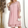 thumbnail image 5 of IBTOM CASTLE Women Plus Size Half Sleeve Floral Mesh Sleeve Wedding Guest Dress Round Neck Embroidered Cocktail Party Chiffon Midi Dress 2XL Pink, 5 of 7