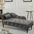 thumbnail image 2 of SYNGAR Modern Lounge Chaise Indoor, Leisure Sofa Accent Chair Upholstered Couch, Button Tufted Seat with Matching Accent Pillow, and Solid Wooden Legs, Grey, 2 of 12
