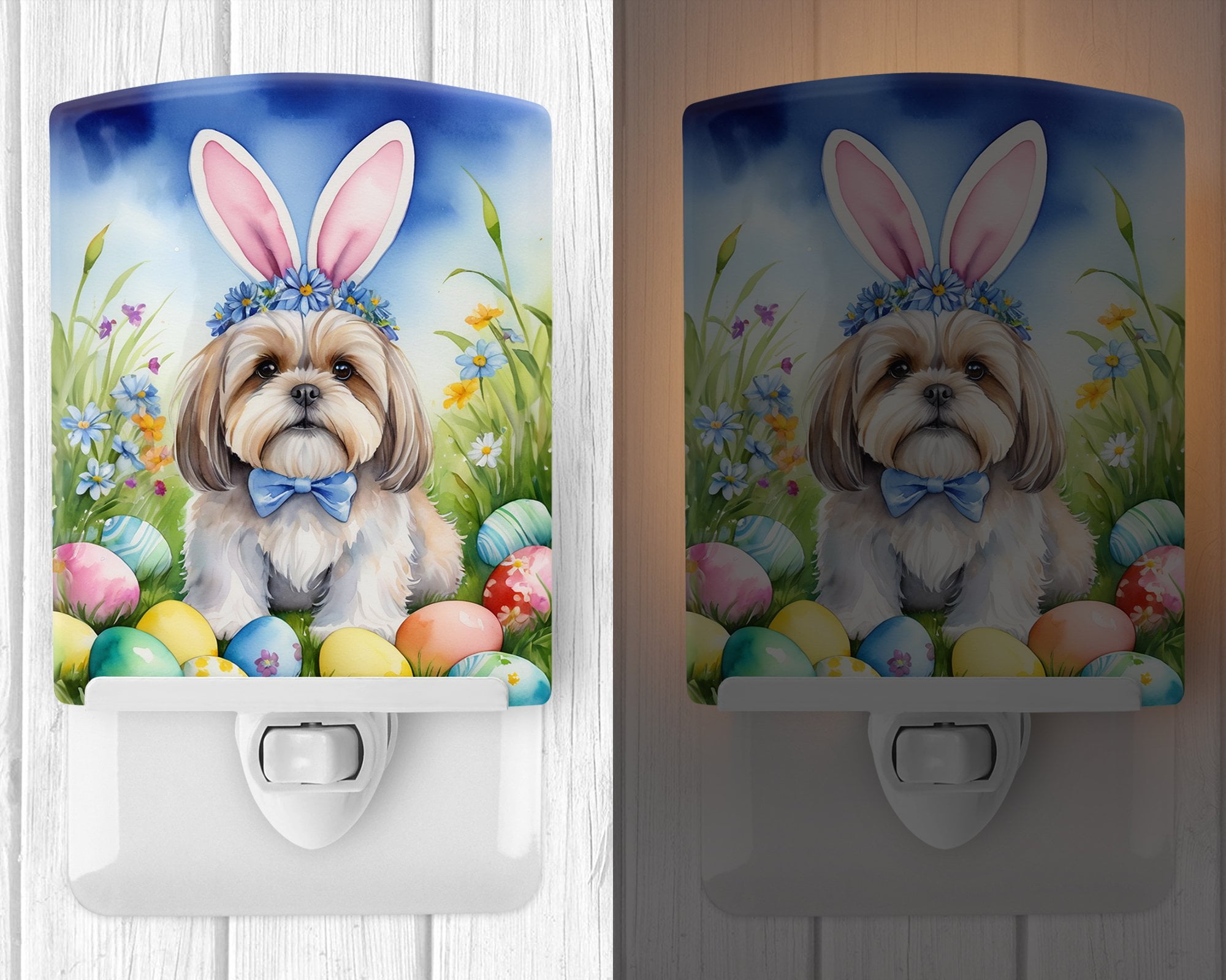 Lhasa Apso Easter Egg Hunt Ceramic Night Light 4 in x 6 in