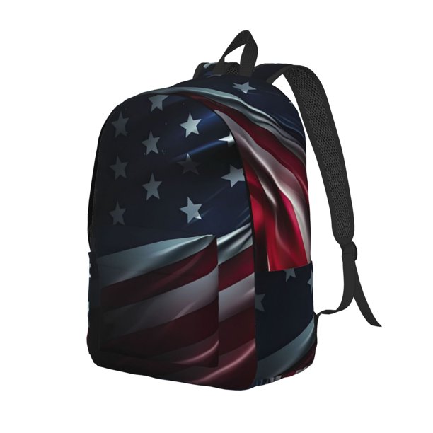 Disketp American Flag Waving Print print Canvas Backpack Lightweight Travel Daypack Student Rucksack Laptop Backpack-Small