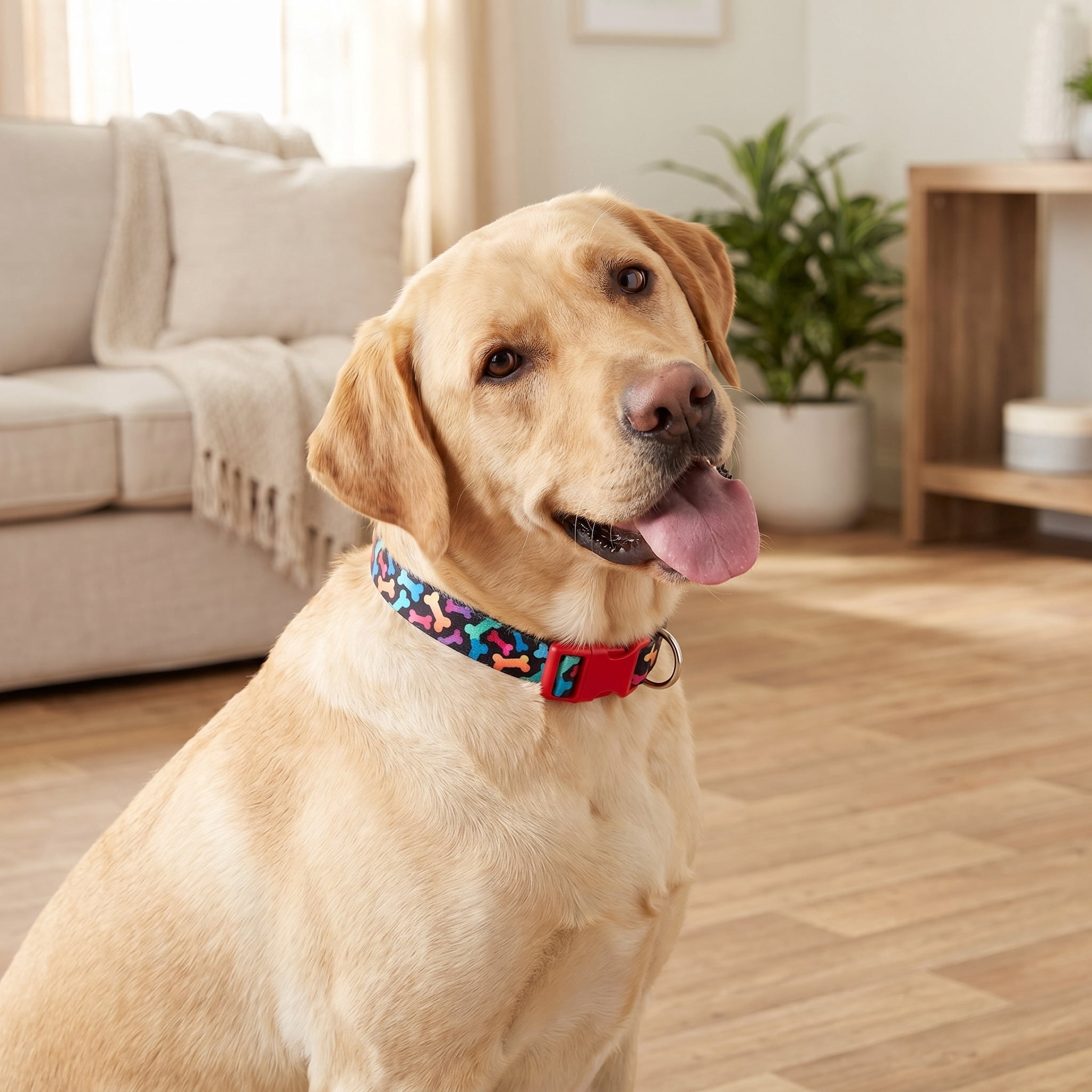 Vibrant Life Adjustable Fashion Dog Collar, Multicolor Bones, Large