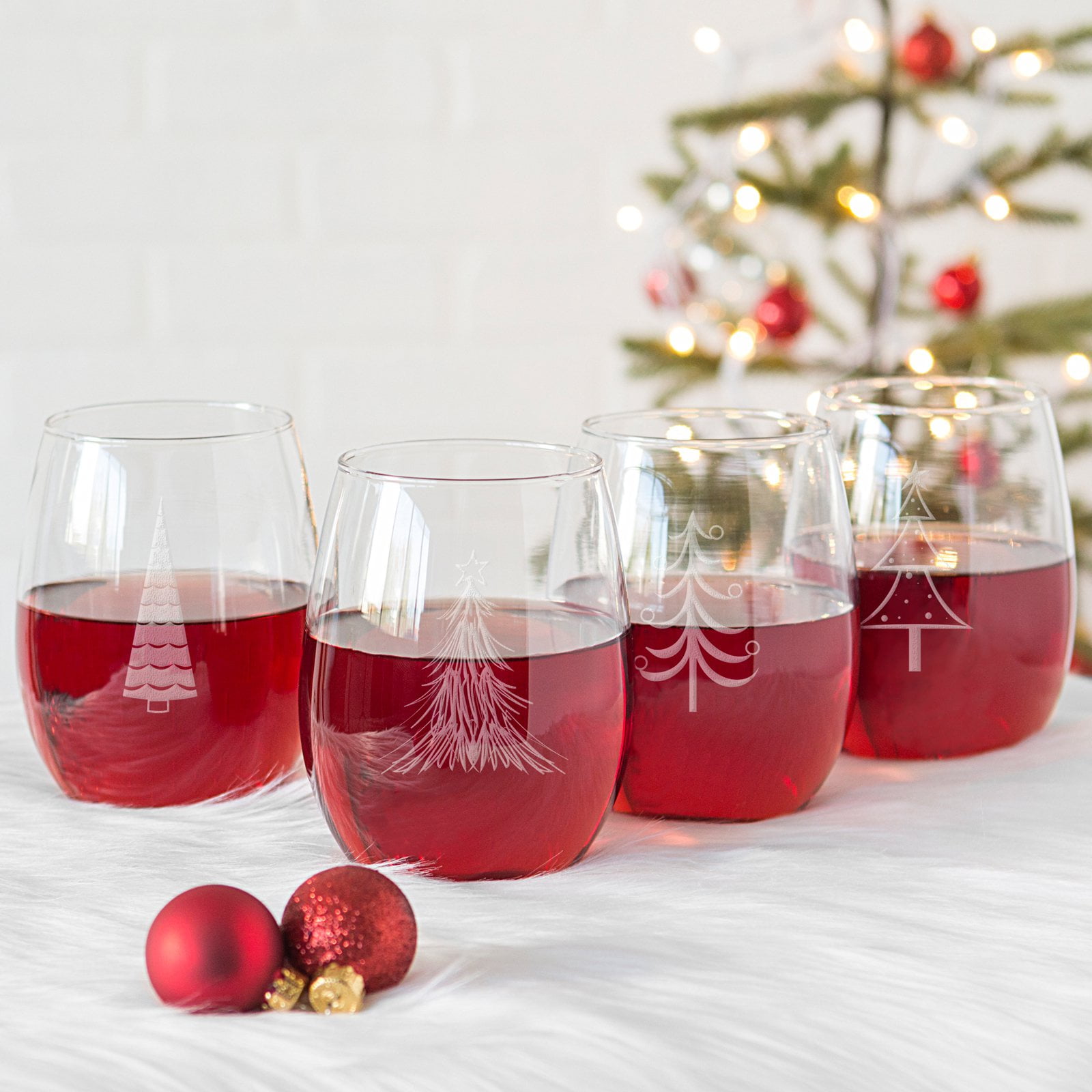 Holiday Trees 21 oz. Stemless Wine Glasses