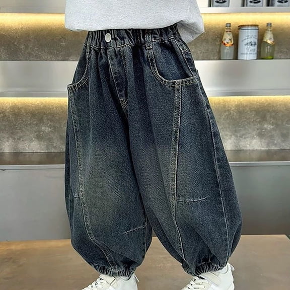 Boys Denim Pants Cargo Jogge Elastic Waist Straight with Pocket Loose Fit Pull On 8-9 Years Boys Clothes