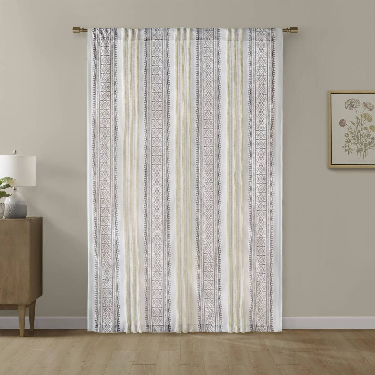 MAYEERTY 50x84" Poly Printed Curtain Panel with Tufted Stripe and Lining White/Brown