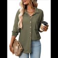thumbnail image 2 of Camisas de Punto Gofre con Botones para Mujer, Chaqueta Informal de Larga, Blusas Estilo Boyfriend, Corte Holgado Verde L, 2 of 9