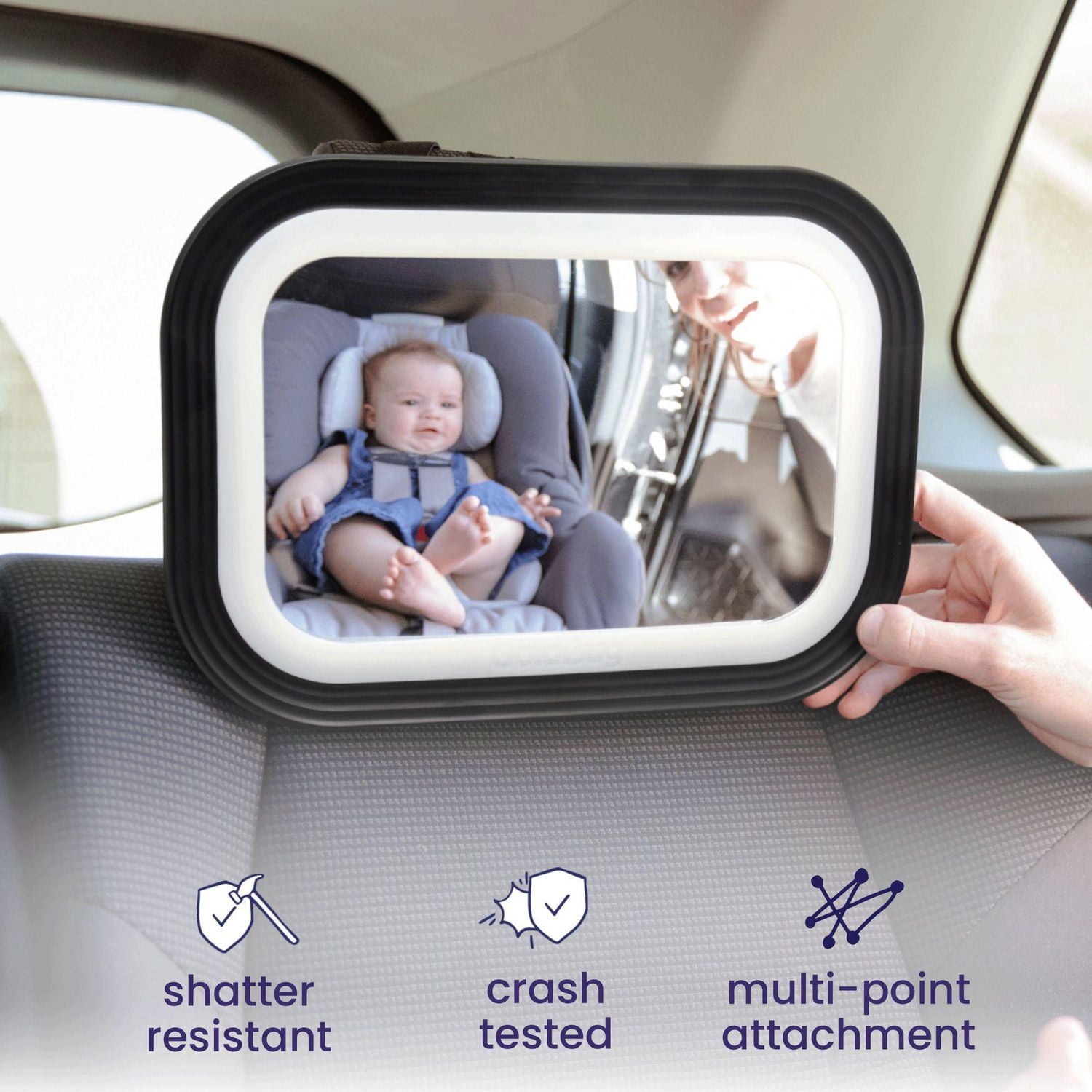 GoldBug Glow Rear-Facing Baby Car Seat Mirror, Adjustable LEDs & Remote Control, Black, Goldbug Glow Mirror