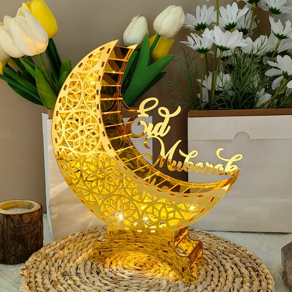 YOHAVEN Ramadhan Festival LED Light Table Ornament DIY Puzzle Handmade Eid-Fitr Night Light Lantern Ramadan Home Desk Shelf Decor Party Gifts Holiday Decorations Ramadan Mubarak
