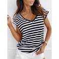 thumbnail image 4 of QHWAUAKFBN T Shirts For Women Loose Fit Striped V Neck Summer Short Sleeve Tshirts Top, 4 of 6