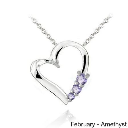 Divine Rock Pendant - Glitzy Rocks Sterling Silver Gemstone Heart Necklace February Amethyst Purple