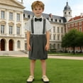 thumbnail image 2 of OSOLU Children Boys Outfits Short Sleeve Striped Shirts with Suspenders Summer Formal Wear Performance Comfortable Breathable Classic Versatile Clothing Sets, 2 of 6