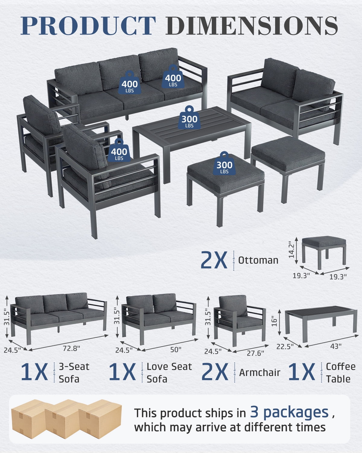 AECOJOY Aluminum Outdoor Furniture Set 7 Pieces Sectional Sofa Patio Conversation Set - Dark Gray