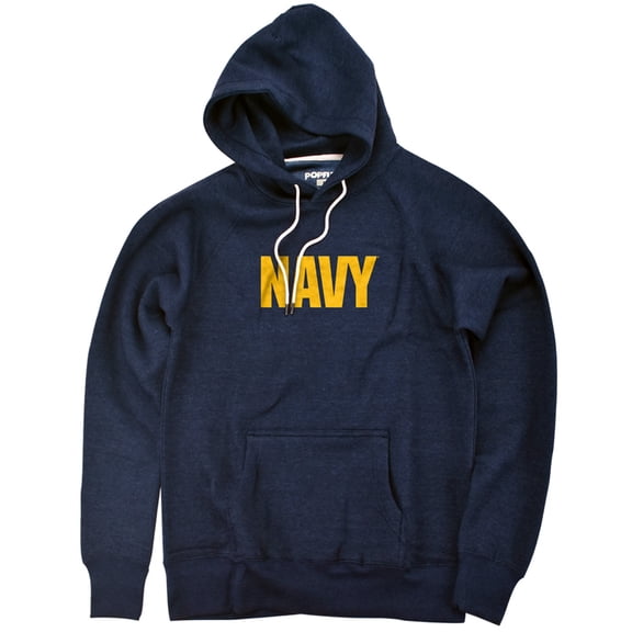 Navy Logo Unisex Adult Slim Fit Pull-Over Heather Hoodie, Navy, Small