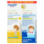 Equate Children's Homeopathic Daytime & Nighttime Cold & Mucus Liquid Twin Pack, 4 fl. Oz., 2 Pack