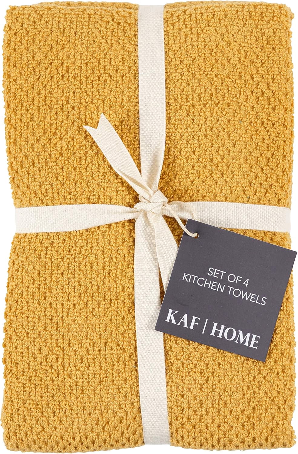 KAF Home Deluxe Kitchen Towels Set, Popcorn Terry Dish Towels, 18” x 28”, Camel, 4 Pack