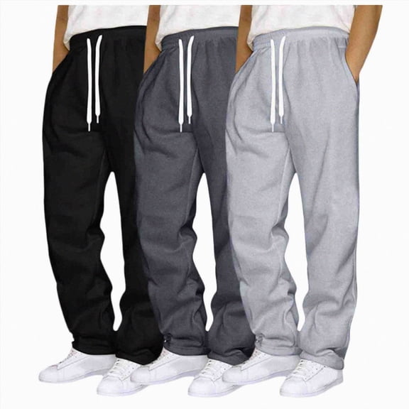 NOLDARES 3 Pack Men's Big and Tall Sweatpants Wide Leg Open Bottom Baggy Joggers Casual Drawstring Pants with Pockets,Black,S