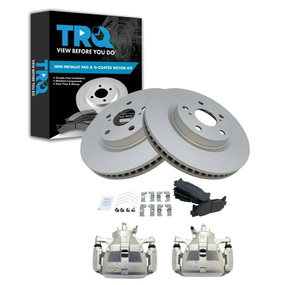 TRQ Front Brake Pad & Rotor Kit Brake Caliper Brake Pads Brake Rotor Semi-Metallic Premium G-Coated Fits Select 2007-2018 Lexus ES350 2008-2018 Toyota Avalon 2007-2017 Camry