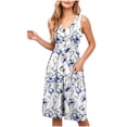 thumbnail image 2 of Ovzne Robes pour Femmes 2025 Robe Femme Couleur Unie Ample Décontractée Mode Imprimée Manches Col en V Mi-Mollet Robe Manches Col en V Robe Femme Liquidation, 2 of 7